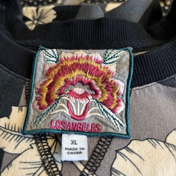 Johnny Was Redland Raglan Sweatshirt XL Black Floral Colorblock Terry Lined Top - Picture 5 of 5